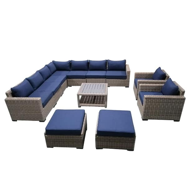 4-Piece Rattan Patio Furniture Sets, Wicker Bistro Patio Set with Ottoman,  Glass Coffee Table, Outdoor Cushioned PE Rattan Wicker Sectional Sofa Set,  Dining Table Sets for Backyard, Q12548 - Walmart.com