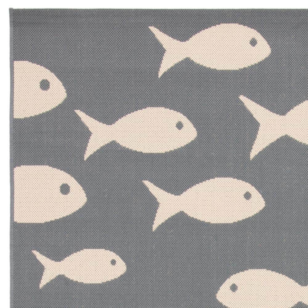 Dark Grey and Beige Rectangular 9' x 12' Synthetic Outdoor Rug