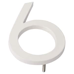 4 in. White Aluminum Floating or Flat Modern House Number 6