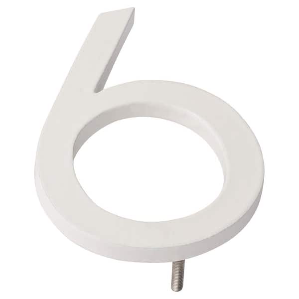 Montague Metal Products 4 in. White Aluminum Floating or Flat Modern House Number 6