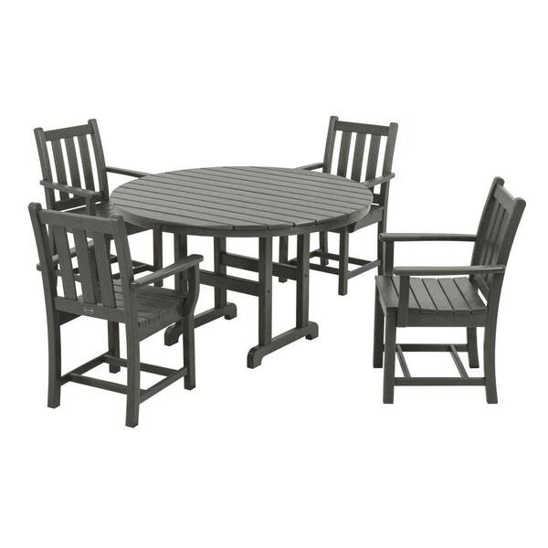 POLYWOOD Traditional Garden Slate Grey 5-Piece Plastic Outdoor Patio Dining Set