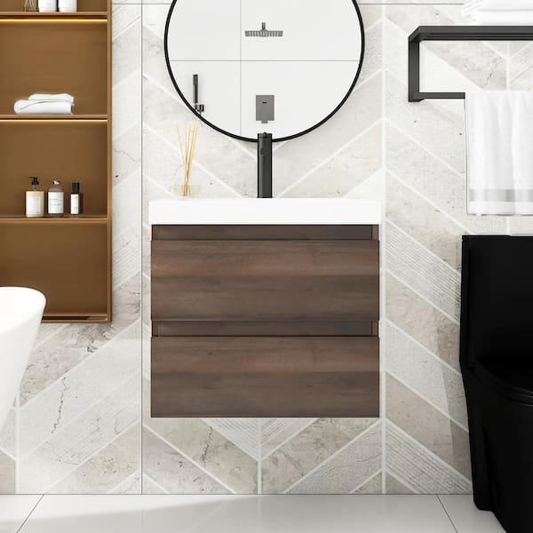 Unbranded 24 in. W x 19.5 in. D x 22.5 in. H Bathroom Vanity Side Cabinet in Grey Oak with White Cultured Marble Top