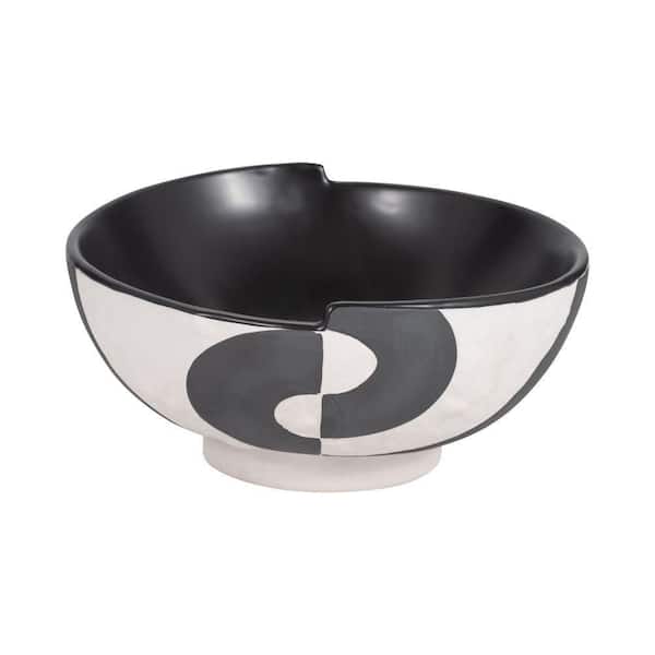 Liv & Skye White/Black Ceramic 12 in. Abstract Pattern Decorative Bowl