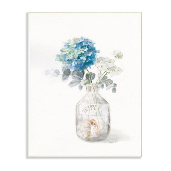 Stupell Industries 10 in. x 15 in. "Flower Jar Beach Still Life Blue Painting" by Danhui Nai Wood Wall Art