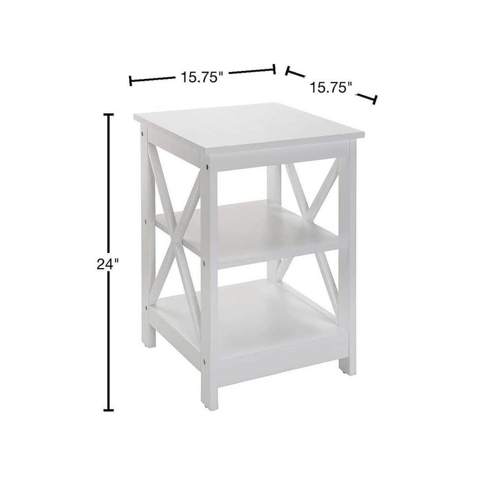 Coastal Farmhouse Chic White Square Wood End Table with Shelves