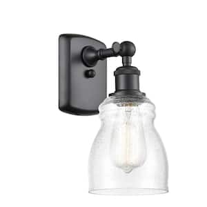 Ellery 4.5 in. 1-Light Matte Black Wall Sconce with Seedy Glass Shade