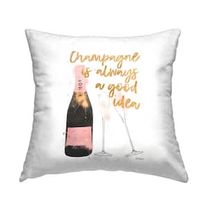 Champagne Always Good Idea Pink Print Polyester 18 in. x 18 in. Throw Pillow