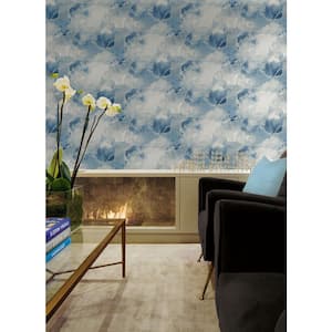 56 sq. ft. Blue Lake and Frost Notch Trowel Abstract Paper Unpasted Wallpaper Roll