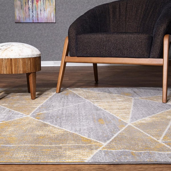 Yellow 2 ft. x 7 ft. Geometric Modern Runner Area Rug