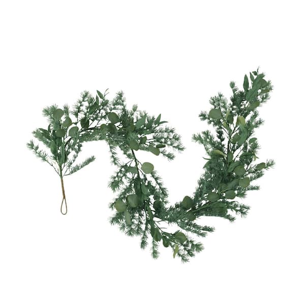 Afoxsos Lightweight 5.5 in. Green Artificial Leaves Garland with Eucalyptus Leaves, Pine Needles & Olive Leaves for Indoor Decor