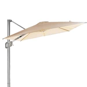 10 ft. Square Patio Offset Umbrella Cantilever Umbrella, Center light and Strip Lights in Beige