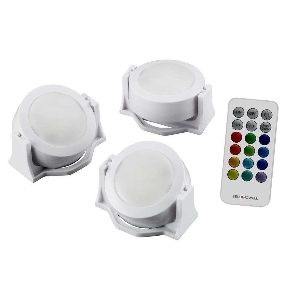 Bell Howell Color Changing Swivel Base 13 Color Options LED Cabinet Puck  Lights (3-Pack) with Remote 8415 The Home Depot