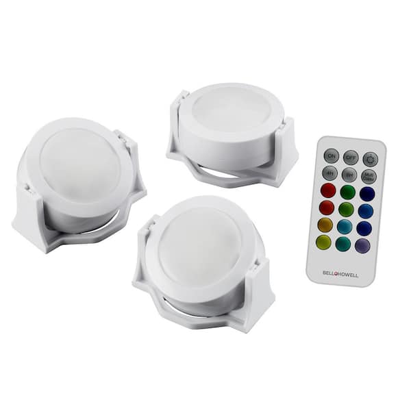 Bell + Howell Color Changing Swivel Base 13 Color Options LED Cabinet Puck Lights (3-Pack) with Remote
