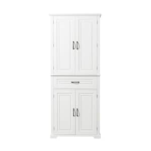 29.9 in. W x 15.7 in. D x 72.2 in. H White Freestanding Tall Linen Cabinet with Adjustable Shelves and Drawer in White