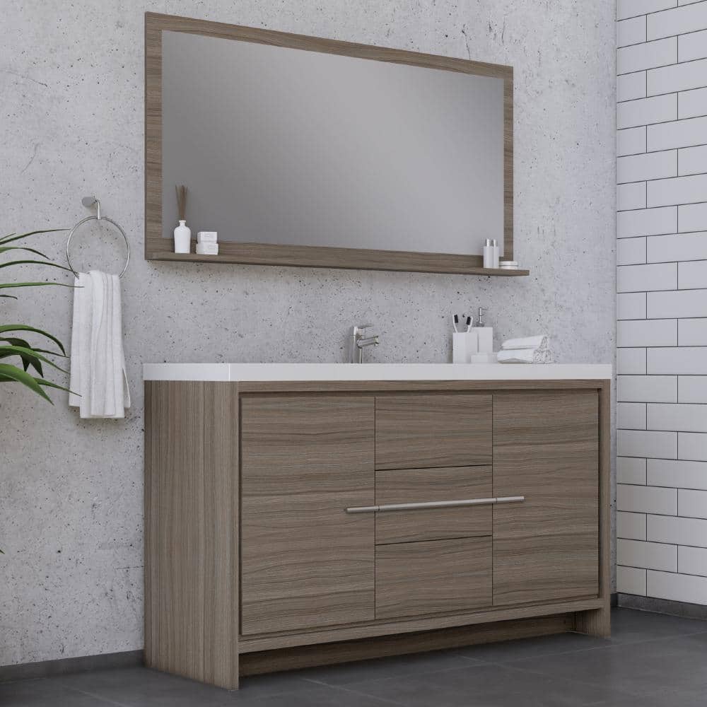 Sortino 60" Gray MDF Single Bathroom Vanity with White Acrylic Sink