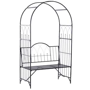 45 .25 in. W x 80 in. H Metal Trellis Arbor Outdoor Arch for Climbing Plants with 2-Person Garden Bench, Black