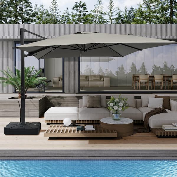 Boyel Living 10 ft 360° Rotation Outdoor Patio Cantilever Umbrella Square with Base in Gray