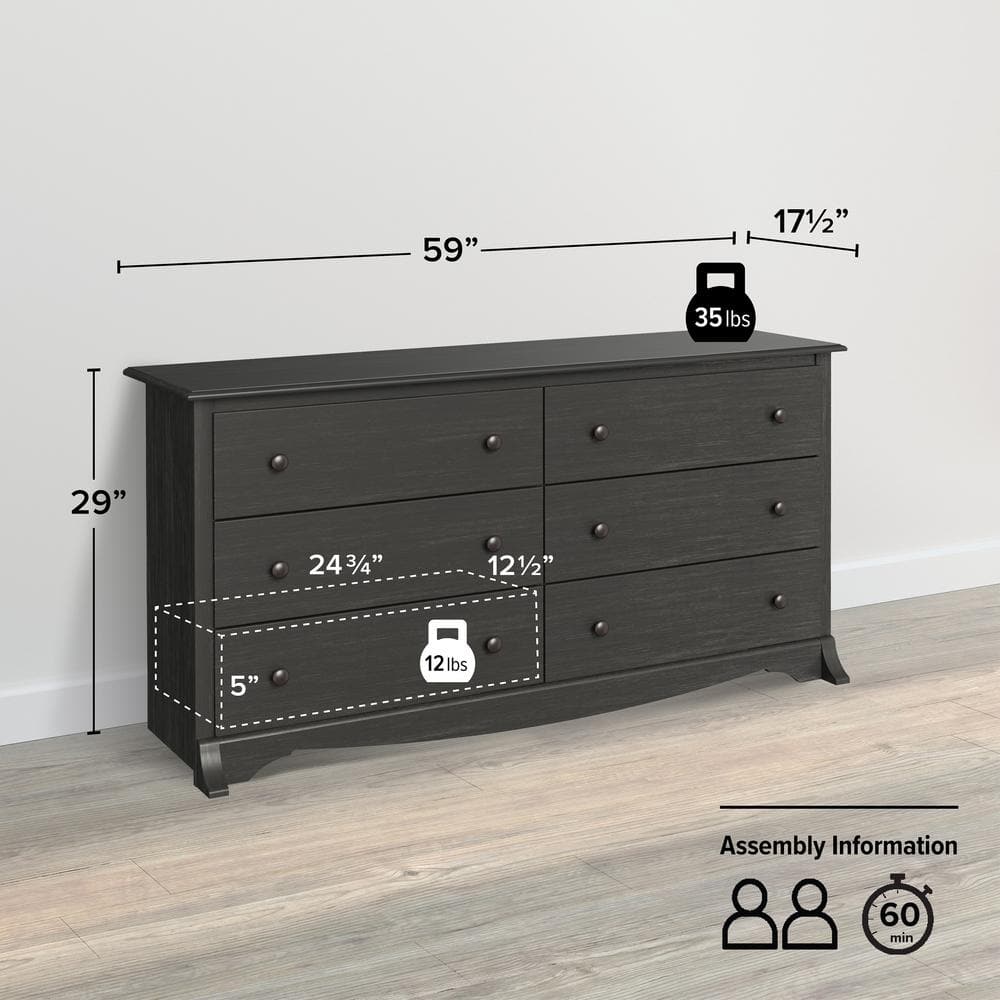 Washed Black Double Dresser with Extra Deep Drawers