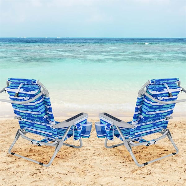 Navy Aluminum Folding Beach Chair Adult Lightweight Camping Chair with Storage Bag (Set of 2）