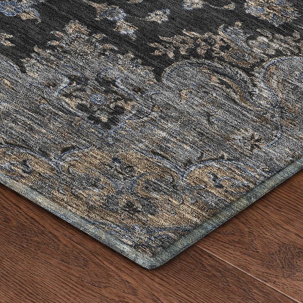 Mayfield Premium Machine Washable Abstract AMF2543 Black 9 ft. x 12 ft. Area Rug