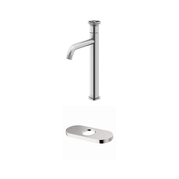 Cass Single Handle Bathroom Vessel Faucet with 5.5 in. Deck Plate in Brushed Nickel (2-Piece Set)