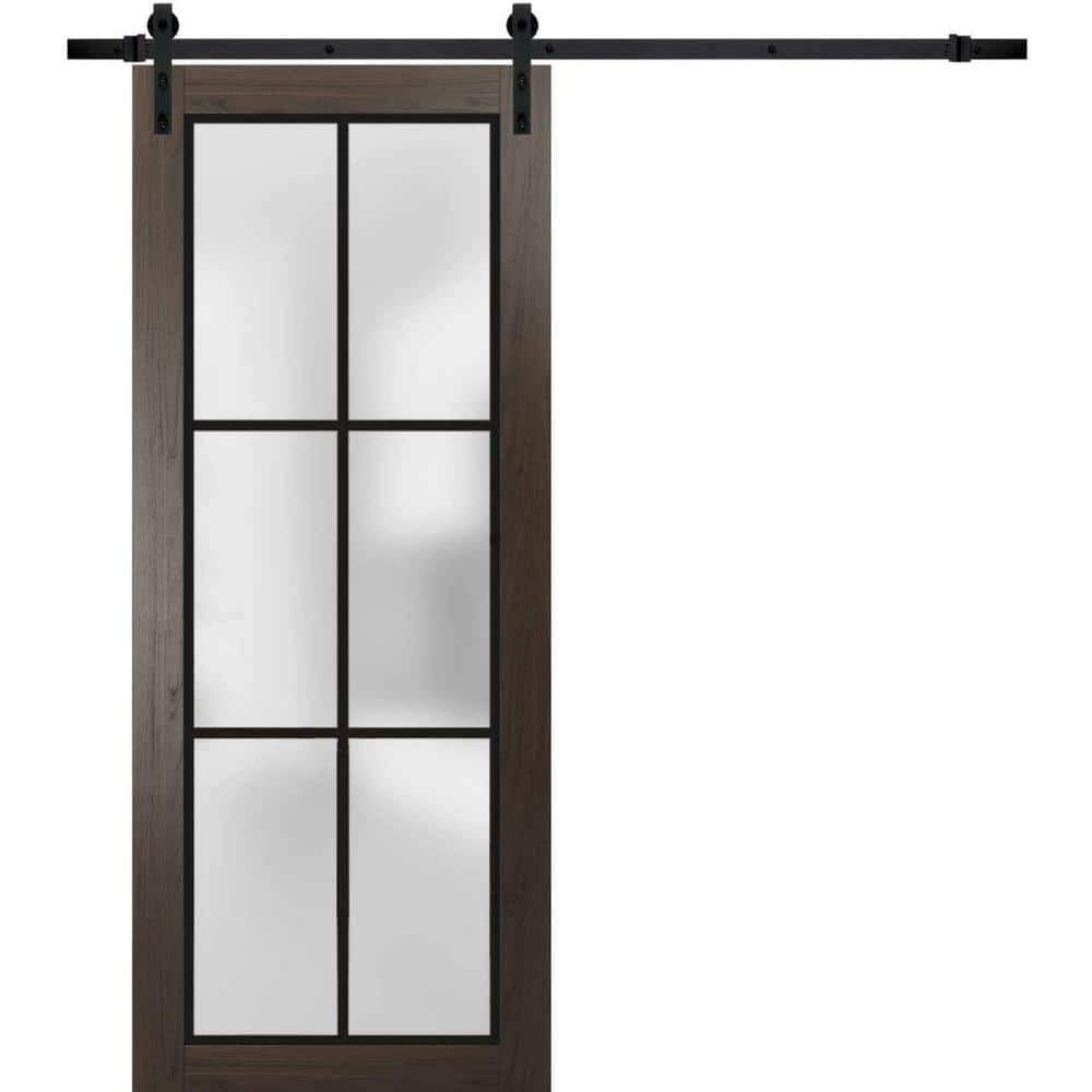 Assembly Required 30 in. x 80 in. 1-Panel Frosted Glass Chocolate Ash Solid Wood Sliding Barn Door with Hardware Kit price history on PriceWatchPro