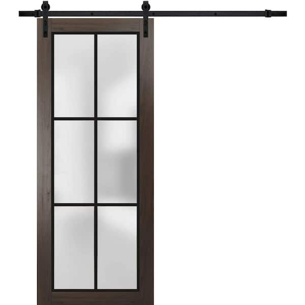 Assembly Required 36 in. x 96 in. 1-Panel Frosted Glass Chocolate Ash Solid Wood Sliding Barn Door with Hardware Kit