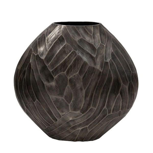Liv & Skye 22 in. Dark Silver Metal Hammered Decorative Vase