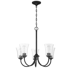Gwyneth 5-Light Flat Black Finish w/Seeded Glass Transitional Chandelier for Kitchen/Dining/Foyer No Bulb Included