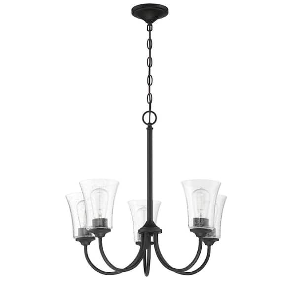 CRAFTMADE Gwyneth 5-Light Flat Black Finish w/Seeded Glass Transitional Chandelier for Kitchen/Dining/Foyer No Bulb Included