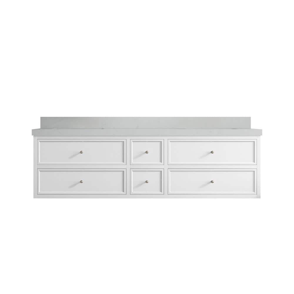 Roswell Floating 72 in. Double Sink Freestanding White Bath Vanity with Carrara Qt. Top Unassembled price history on PriceWatchPro