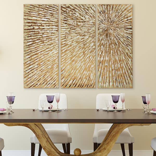 Empire Art Direct 48 in. x 20 in. "Sunshine" Textured Metallic Hand Painted by Martin Edwards Wall Art (Set of 3)