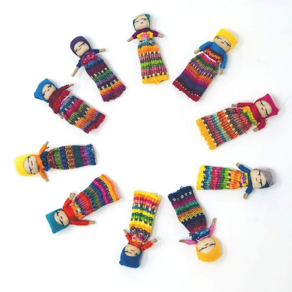 2-Inch Assorted Worry Dolls - Set of 10, Red/ Mixed