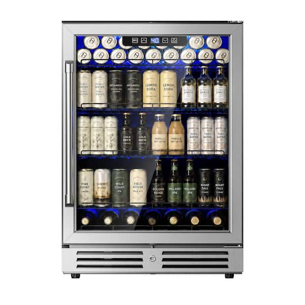 23.4 in. Single Zone 200-Can Beverage Cooler in Silver Stainless Steel with LED display, 360° Air Circulation