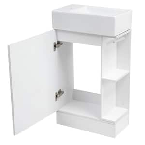 18.6 in. W Single Sink Freestanding Bath Vanity in White with White Ceramic Top, 2-tier Shelf, Toilet Paper Holder