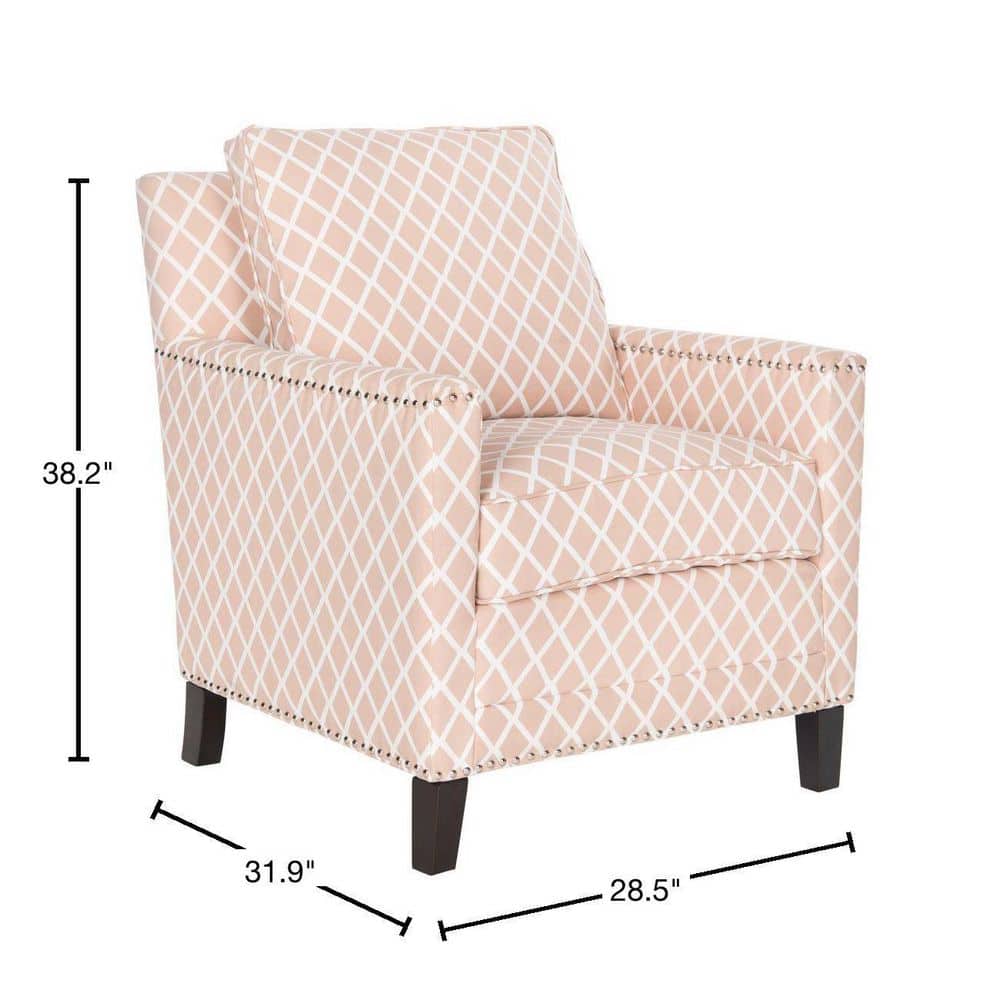 Peach Pink and White Plaid Leather Accent Chair