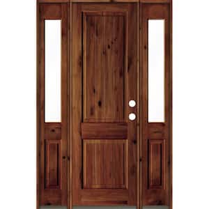 58 in. x 96 in. Rustic Alder Square Red Chestnut Stained Wood V-Groove Left Hand Single Prehung Front Door
