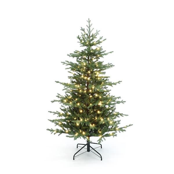 6 ft. PreLit Fir Artificial Christmas Tree, Green Branches with Warm Lights & Metal Stand