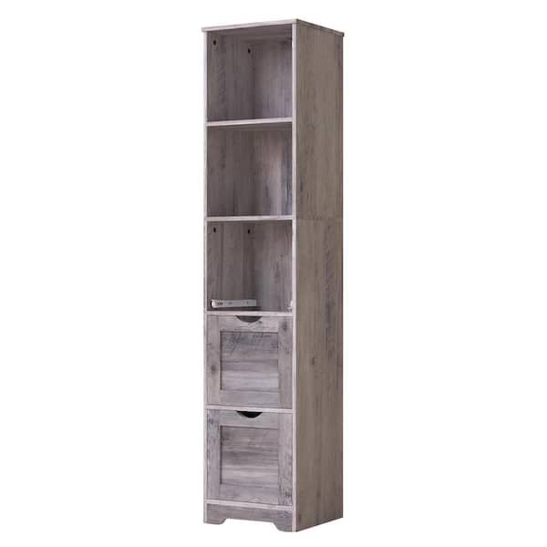 Tenleaf Gray Freestanding Bookcase 12.60 in. W x 11.80 in. D x 57.50 in. H Pantry Storage Cabinet Linen Cabinet with Drawers
