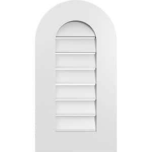 14 in. x 26 in. Round Top Surface Mount PVC Gable Vent: Functional with Standard Frame