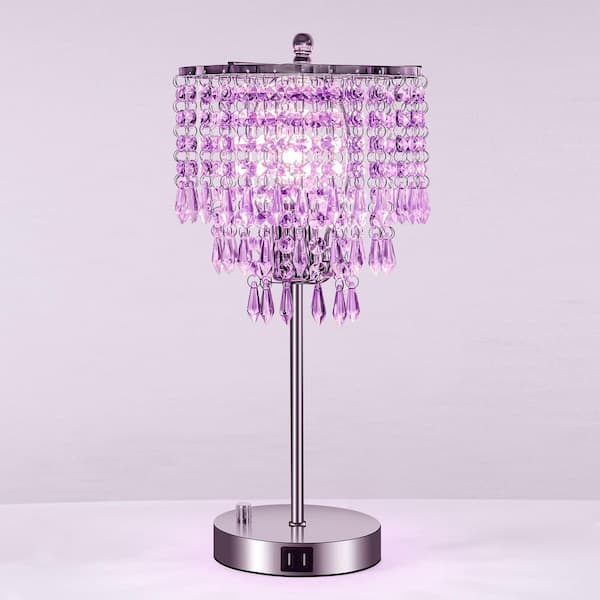 16.93 in. Crystal Table Lamp Dimmable Lamp with Purple Crystal Shade E26 Socket for Bedroom Living Room No Bulb Included
