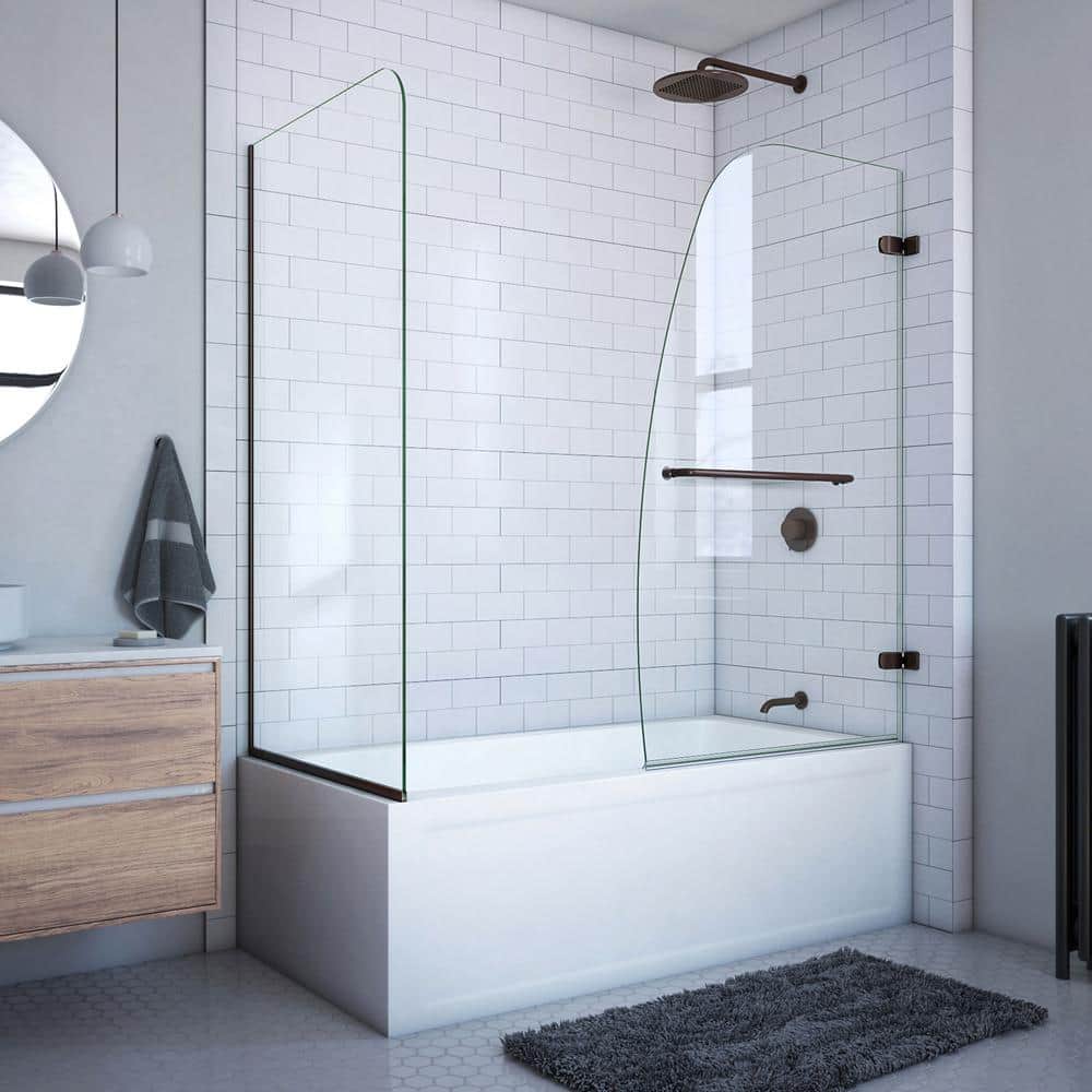 Aqua Uno Oil-Rubbed Bronze Frameless Hinged Tub Door with Clear Glass
