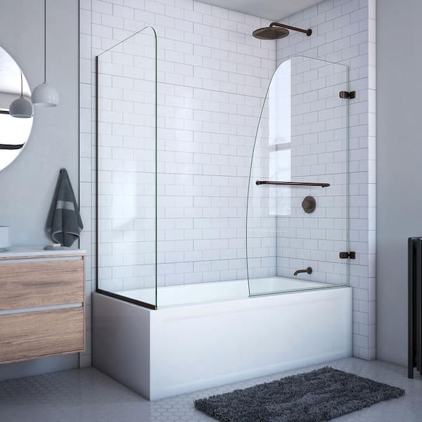 DreamLine Aqua Uno 56 in. to 60 in. W x 30 in. D x 58 in. H Frameless Hinged Tub Door with Return Panel in Oil Rubbed Bronze