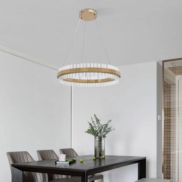 OUKANING 31.5 in. 1 Light 3-Color Integrated LED Gold Modern