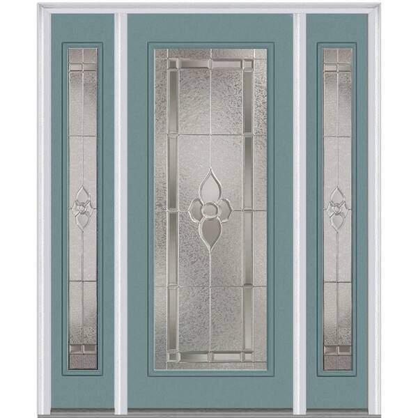 MMI Door 60 in. x 80 in. Master Nouveau Left-Hand Inswing Full Lite Decorative Painted Steel Prehung Front Door with Sidelites