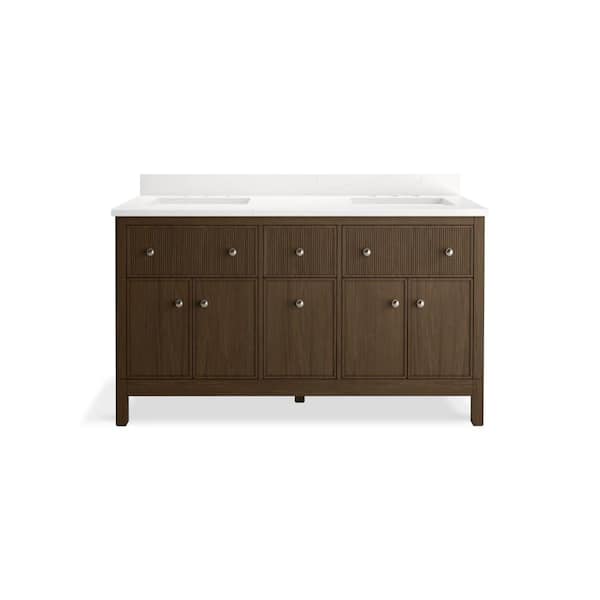 Malin By Studio Mcgee 60.98 in. Draper Oak Bath Vanity with Quartz Top