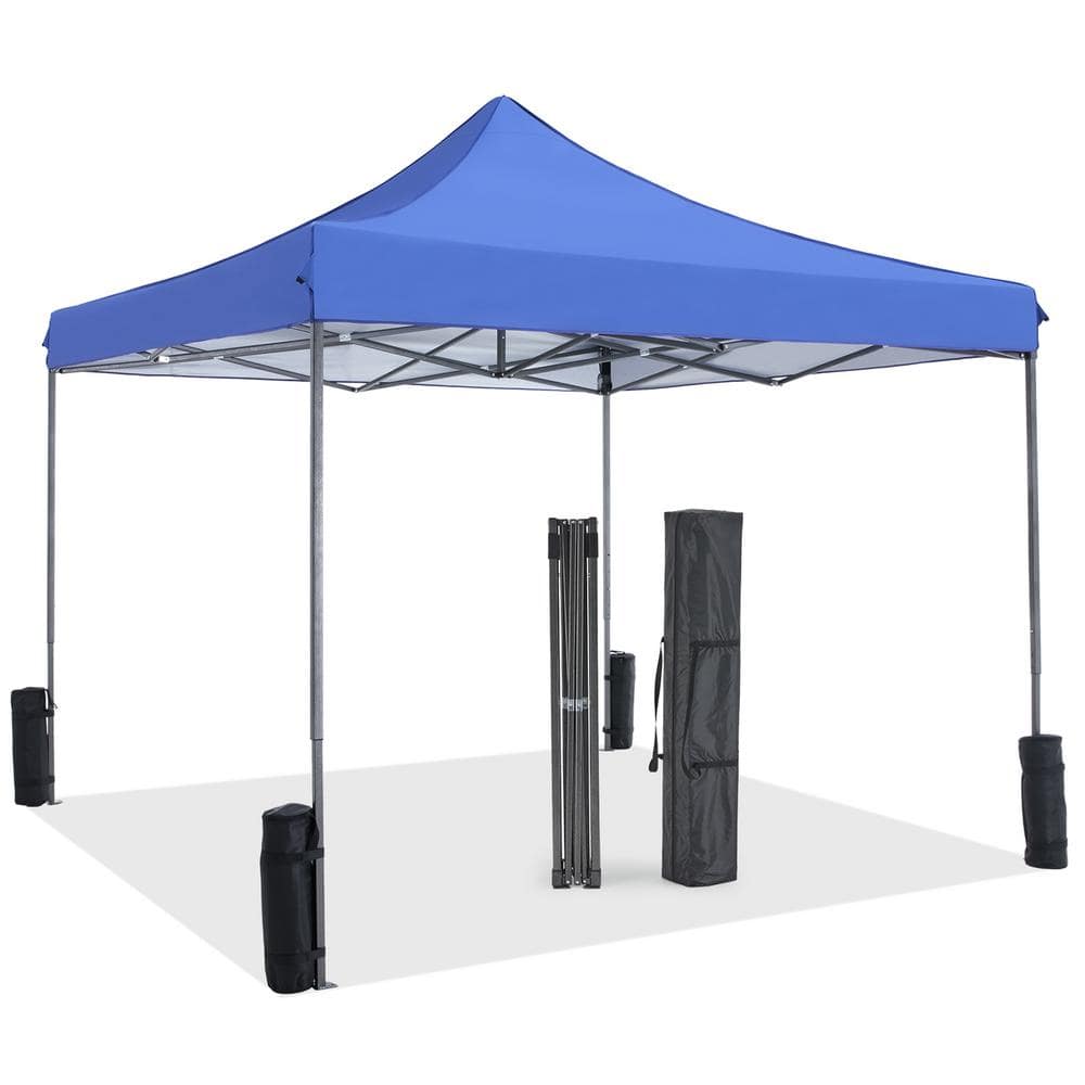 10 ft. x 10 ft. Outdoor Blue Adjustable Height Portable Pop Up Canopy Tent 