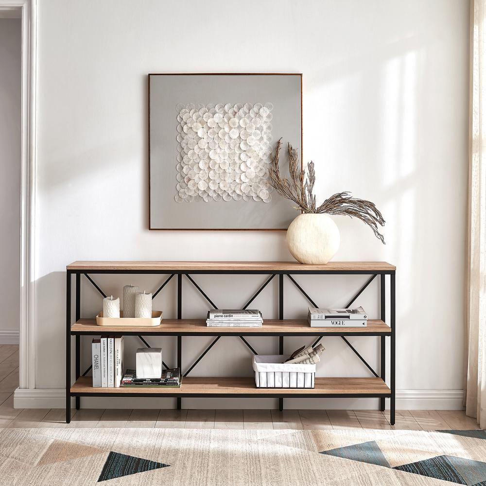 Industrial Farmhouse Blackened Bronze 64" Console Table with Storage