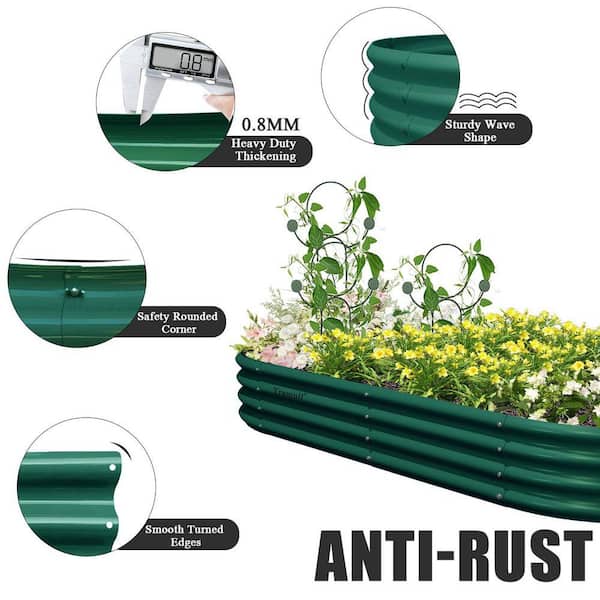 Green 96 in. x 48 in. x 12 in. Galvanized Raised Garden Bed Kit