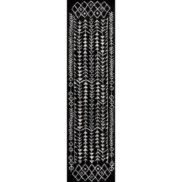 Ziri Moroccan Geometric Black/Cream 2 ft. x 8 ft. Runner Rug